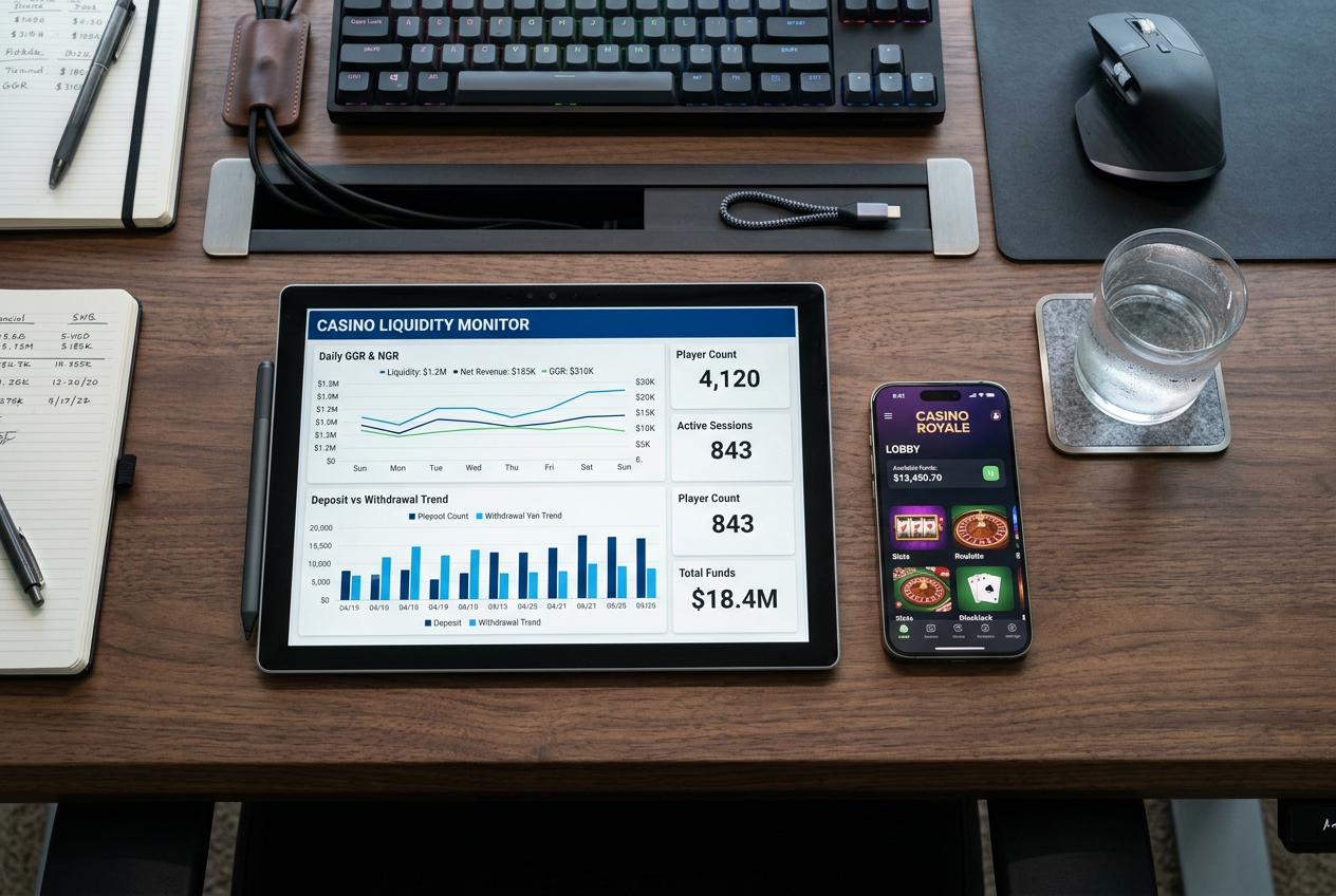 Moderní analytické rozhraní německého online casina s grafy likvidity a platebními metodami